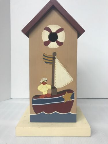 Decorative Bird House Nautical Theme 13” Tall Handmade Painted