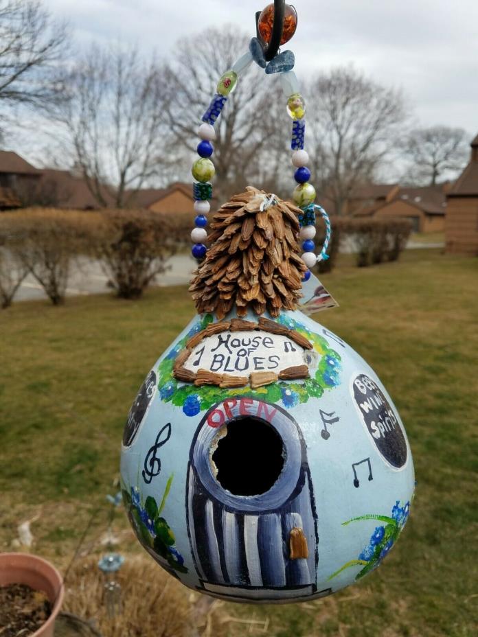Hand Painted Gourd Birdhouse - House of Blues Bird Cottage - 24