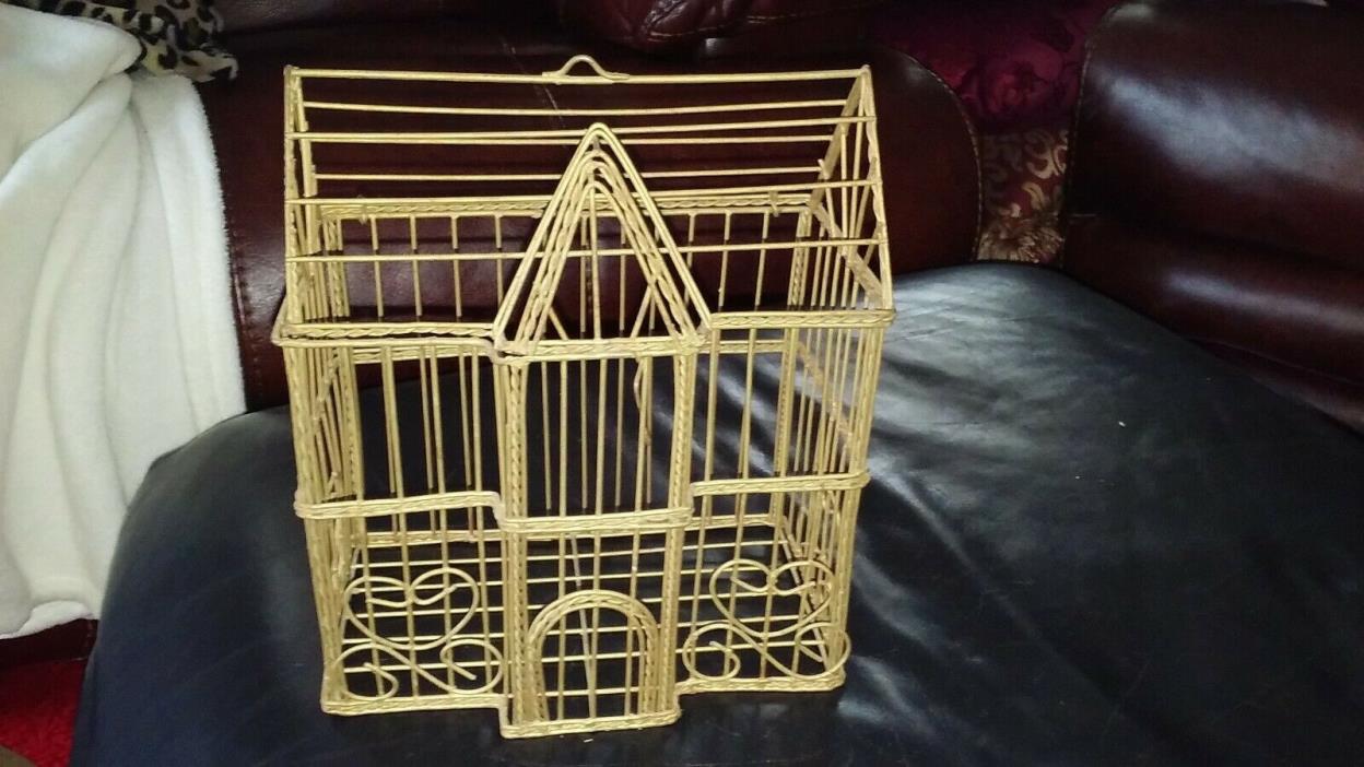 Vintage Decorative Wire Framed Bird House Cage Gold 10