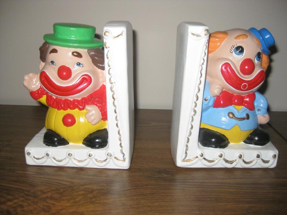 Childrens Ceramic Clown Bookends LOOK!