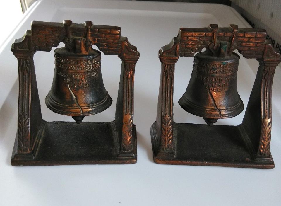 CAST IRON BRASS PHILADELPHIA LIBERTY BELL BOOK ENDS VERY HEAVY BOOKKENDS