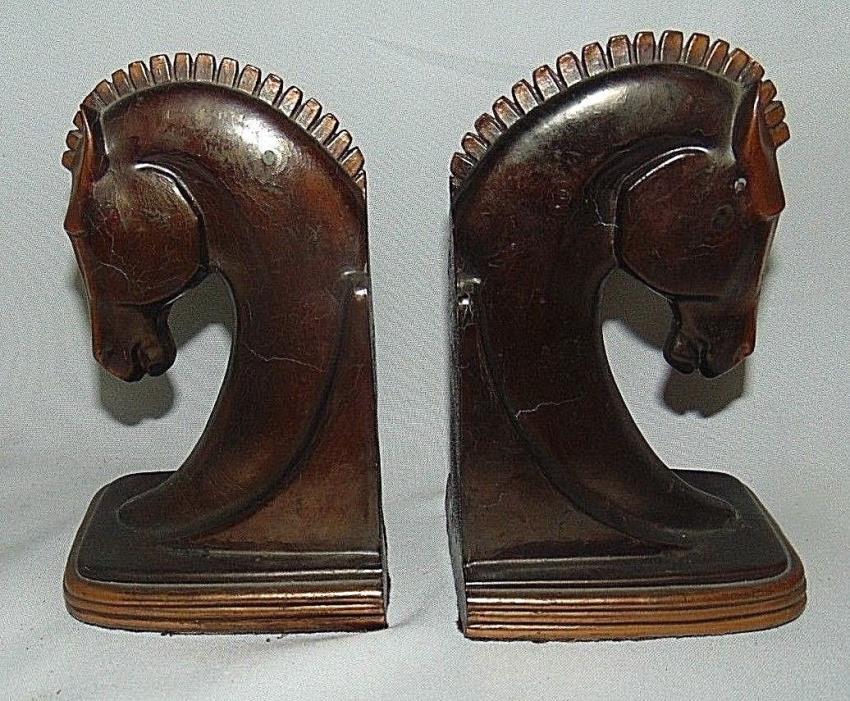 Horse Head Bookends Cast Metal Copper Tone Dodge Art Deco