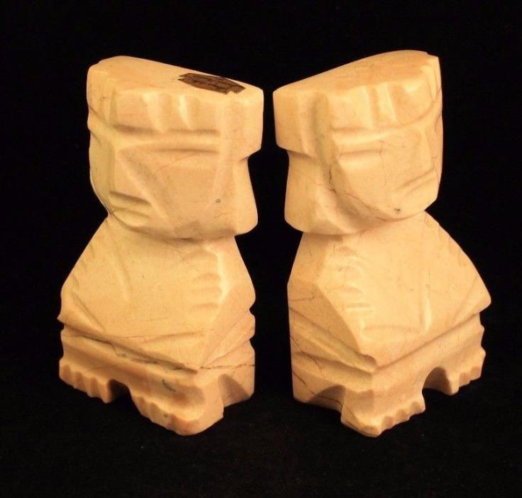 Mexican Vintage Carved Marble Onyx Tellez Aztec Tiki Book Ends Quality Mexico