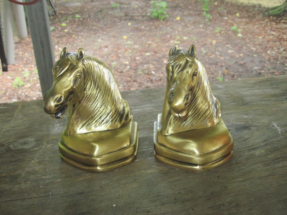 Vtg. Brass Horse Head Book Ends, made by A.C.Fiehberger in Chicago