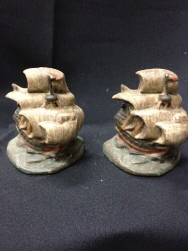 Antique Cast Iron Bookends Tall Ship Boat Bradley Hubbard
