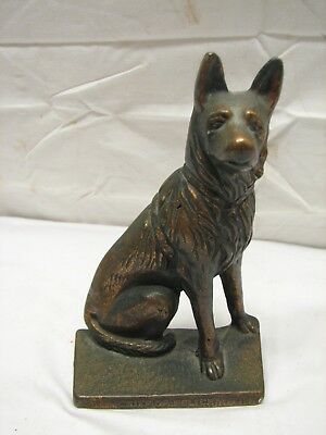 Vintage German Shepherd Police Chief Dog Cast Iron Bookend Bronze Wash