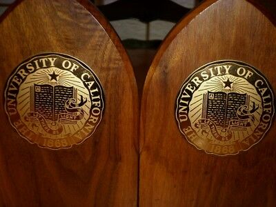UNIVERSITY OF CALIFORNIA - METAL LOGO'S, WOODEN BOOKENDS, VINTAGE # 1960's yrs.