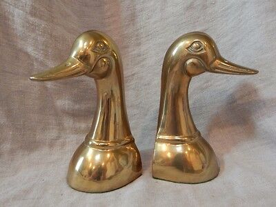 Vintage Mid-Century Brass Duck Head Bookends Mallard Set of 2 7