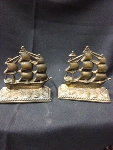 vintage antique bookends cast iron Constitution tall ship