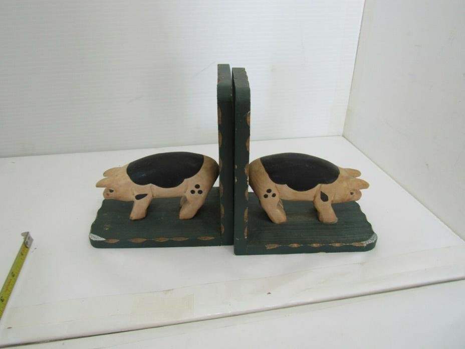 Pair of Wooden Pig Bookends, Home Decor, Country Kitchen