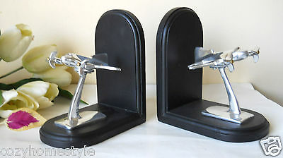 AIRPLAINES VINTAGE STYLE WOOD AND METAL BOOKENDS 2PC SET GIFT