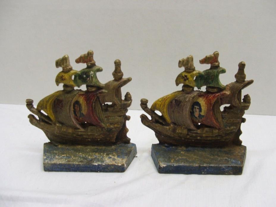 Vintage Sailing Ship Bookends Iron Heavy Duty