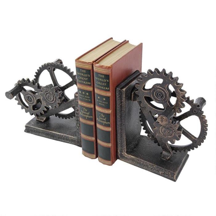 Industrial Gear Sculptural Iron Bookends Storage Desktop Decorative Collectible