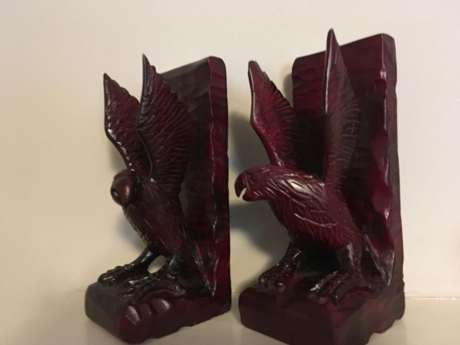 Hand Carved Wooden Eagle Bookends