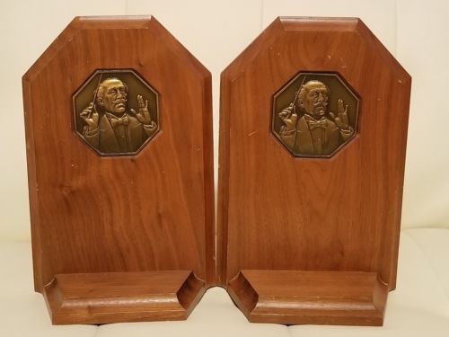 Set Of 2 Vintage Wooden Bookends Music Musician Composer Band Director