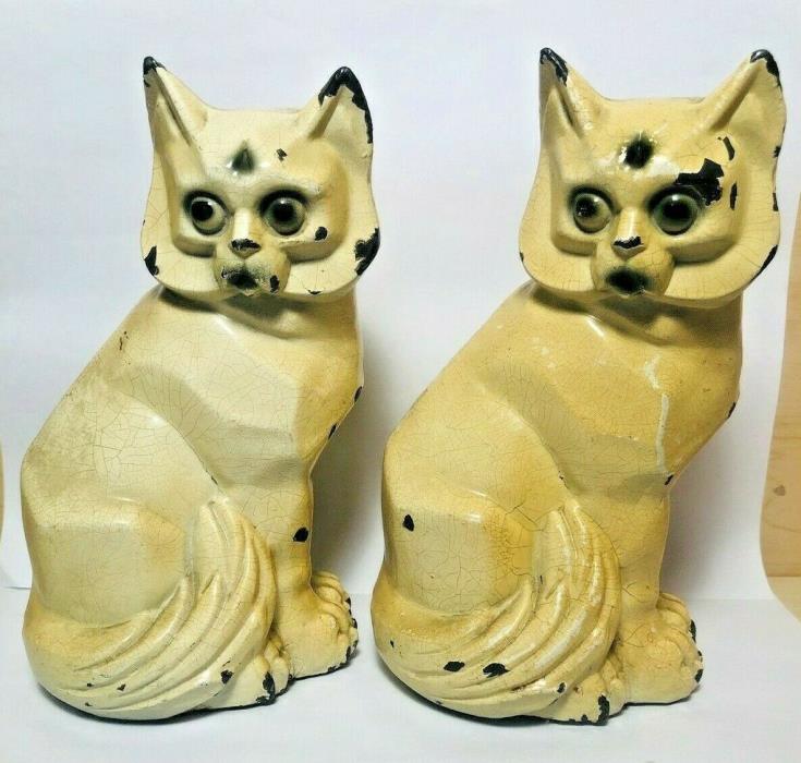 Antique / Vintage 1929 Crescent Metal Works Cat Bookends Art Deco Statues Kitten