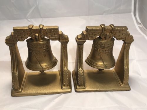 Antique Vintage Liberty Bell Book Ends Heavy Cast Iron Early 1900’s