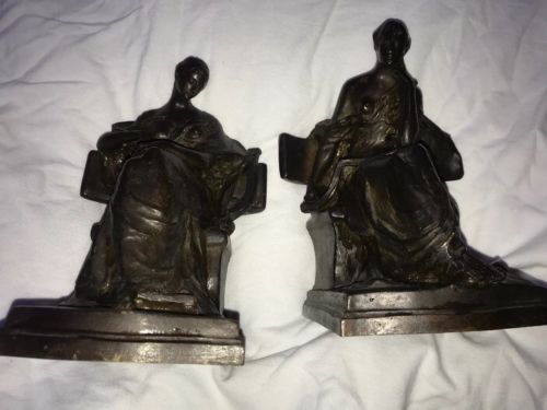 Rare 1911 J.Konti bookends Roman Bronze Works Woman Sitting In Robe