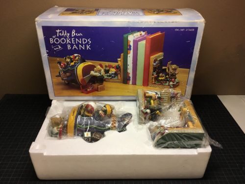 Teddy Bear Airplane Coin Bank & Bookends Child Nursery Room Serre-Livres