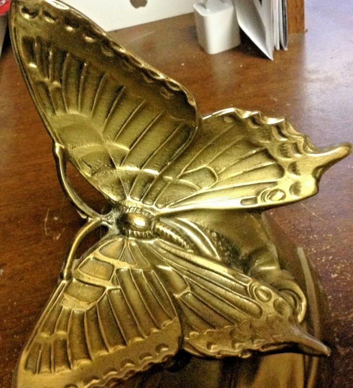 Beautiful Brass BUTTERFLY Bookends Set of 1 with Morning Glory Vines