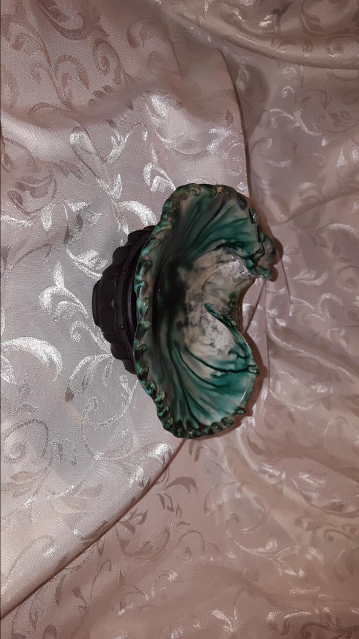 Hand sculptured shell  trinket or candy dish with wooden stand Italy # 3063
