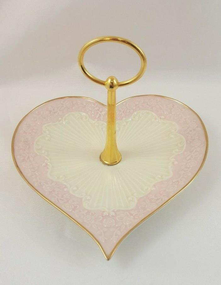 LENOX Heart Shaped Tidbit Dish PINK & BISQUE w/ Gold Handle VALENTINES DAY