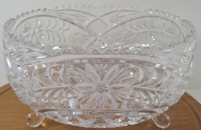 Clear Molded Glass Floral Etched Design Footed Bowl 4 5/8