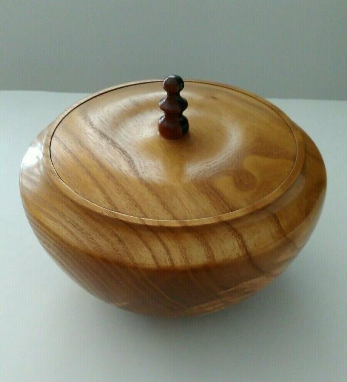 Wooden Bowl with Lid Hand Turned Hand Made Catalpa wood