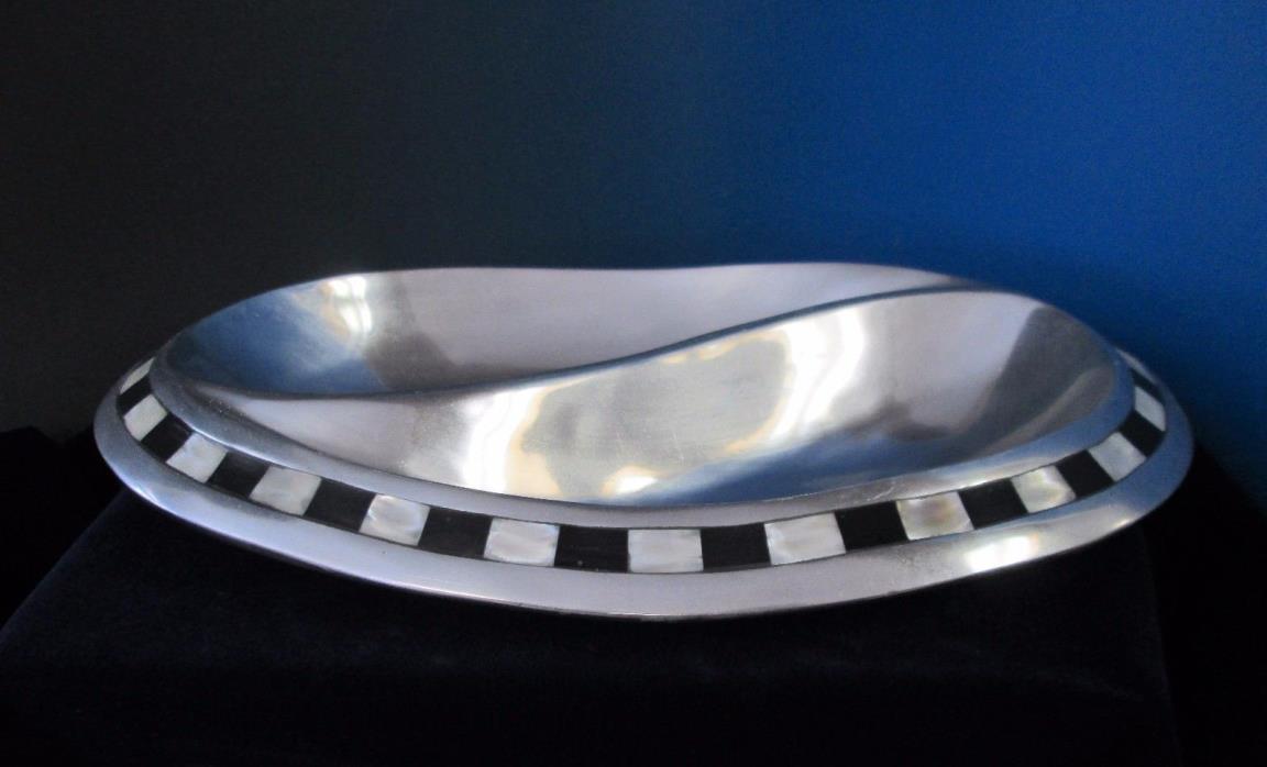 TOWLE Oval Divided Bowl Mother of Pearl & Onyx Inlay Aluminum Alloy Sleek