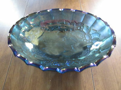 VINTAGE IRIDESCENT GREEN CARNIVAL GLASS FOOTED FRUIT BOWL ZZ1707