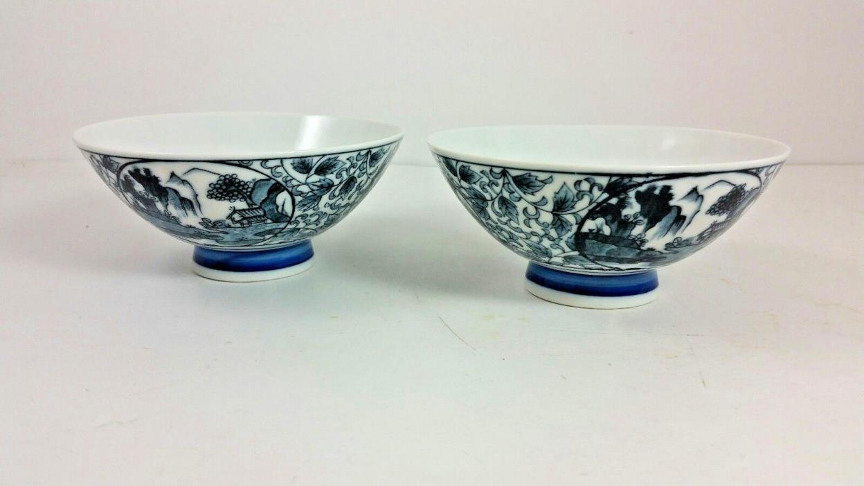 Lot Of 2 Oriental Asian Rice Bowls Porcelain Blue White