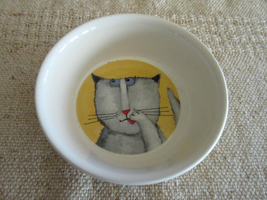 Quirky Debi Hron Small Ceramic Cat Food Dish/Bowl  2012 Gibson Everyday, EUC