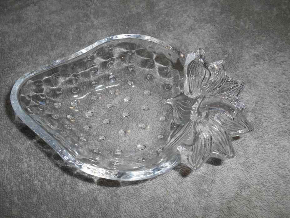 (G3) Clear  Glass Strawberry Shaped Candy Dish