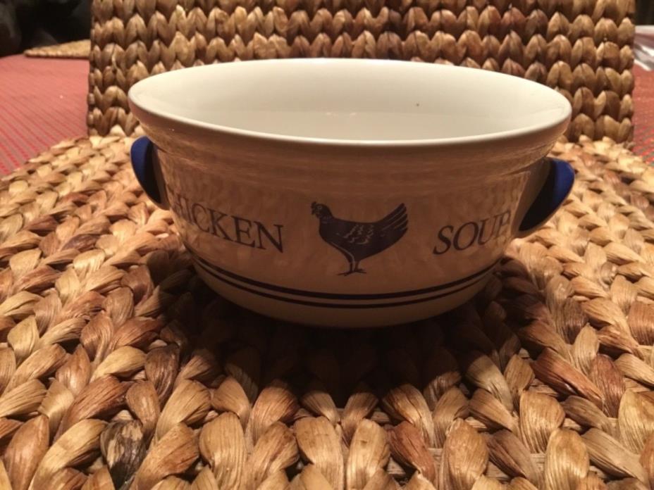 NEW!!!  Vintage FTD Chicken Soup Bowl White Handles Blue Hen ?? Greate gift ??