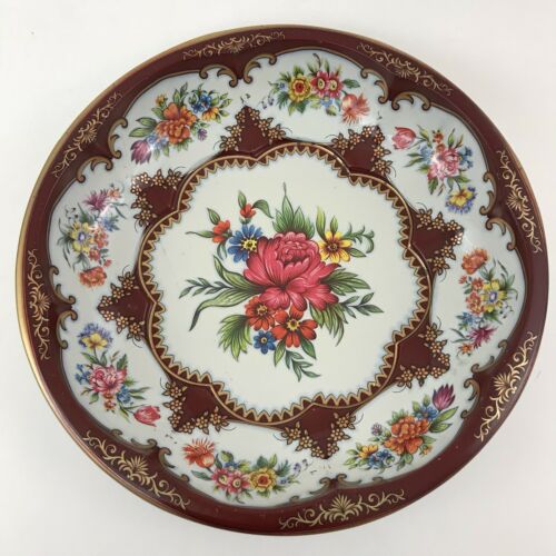 Vintage Daher Round Metal Bowl Decorated Ware White Floral Tin England 10.25