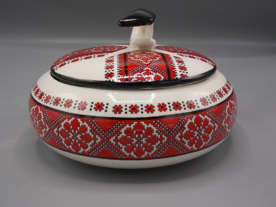 Ukrainian Art Ceramic Centre Decorative Covered Bowl Dish  Made In Canada