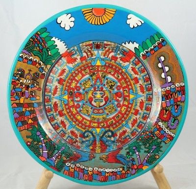 Ceramic Hanging Plate Hand Painted  Mexican Folk Art Calendar Large Detailed