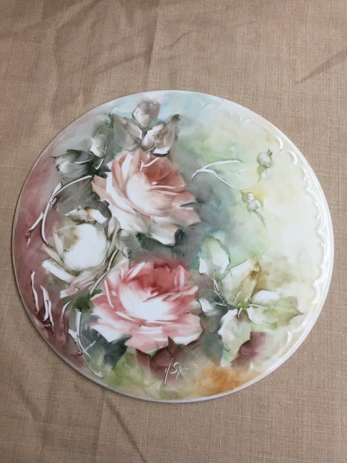 Royal Crest Porcelain Decorated Collectors Cake Plate Roses by artist H. Spinks