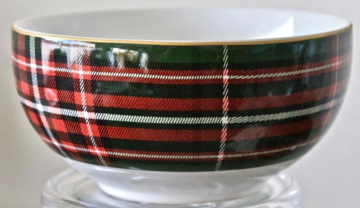 222 FIFTH WEXFORD GREEN SOUP CEREAL BOWL 5 3/4TH PLAID GOLD TRIM PORCELAIN NEW