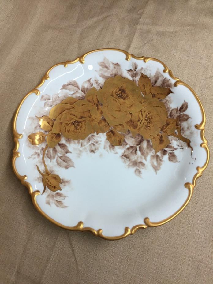 Hutschenreuther Selb 22 KT. Gold Decorated Collectors Plate Roses by Agnes Smith