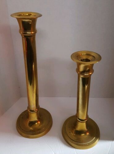 Vintage Brass Column Pillar Candle Holders Pair