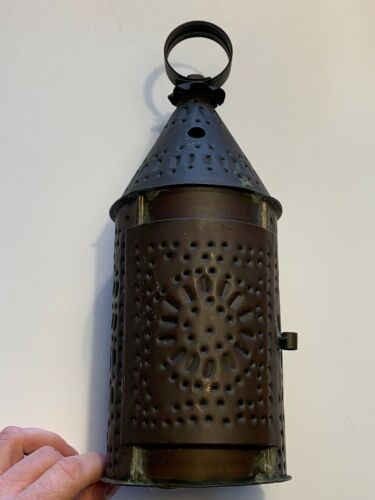 Vintage Punched Copper Candle Lantern