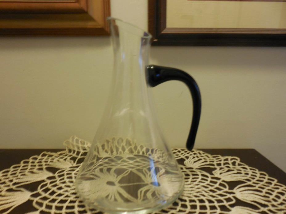 Lead Crystal  Modern Pitcher with Open Black Handle - 11