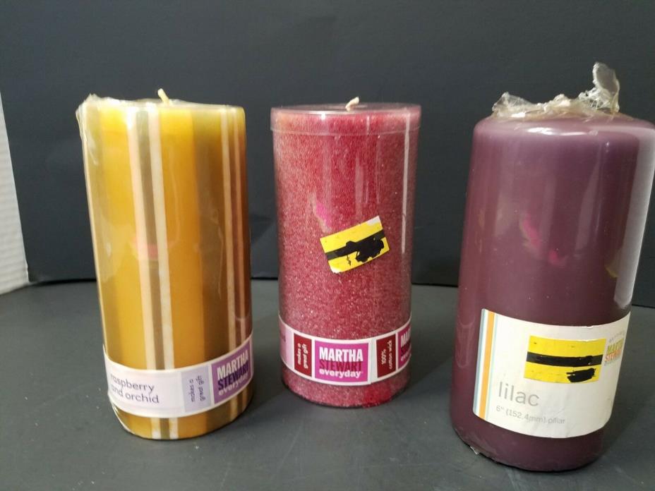 Martha Stewart Lot Of 3 Pillar Candles Raspberry Orchid Red Delicious Lillac New