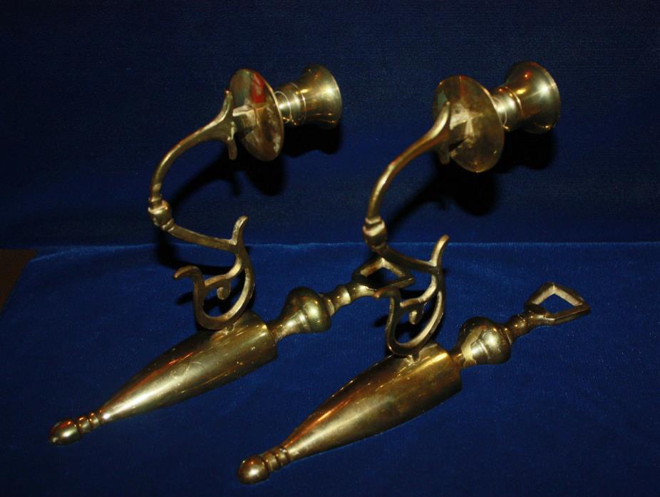 ANTIQUE / VINTAGE BRASS CANDLE STICK WALL SCONCES  / SET OF TWO