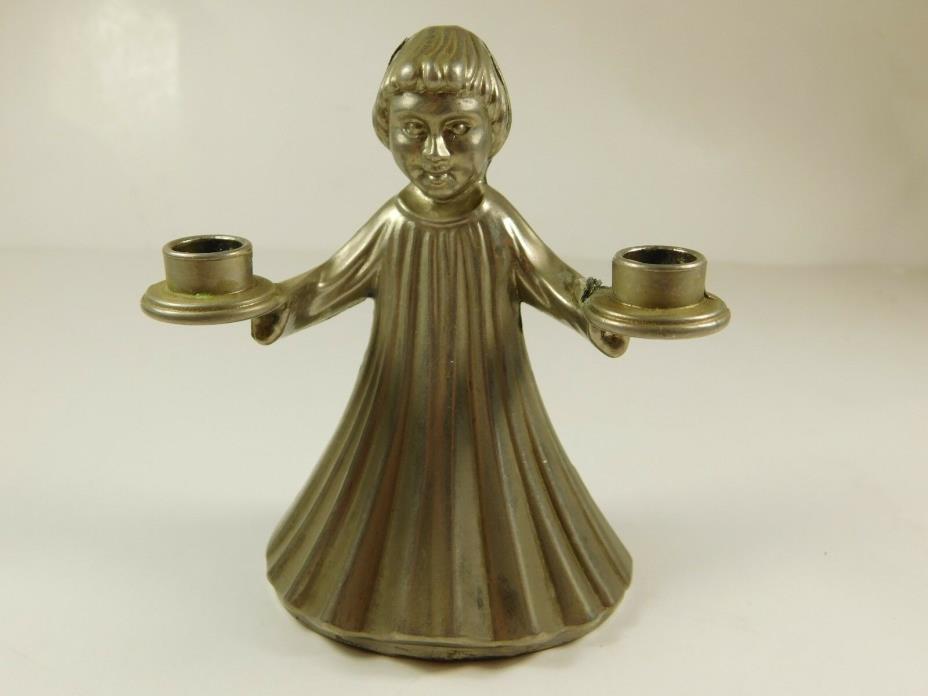METAL CHILD FIGURE W/CUP OR CANDLE HOLDER ITALY 3 1/2