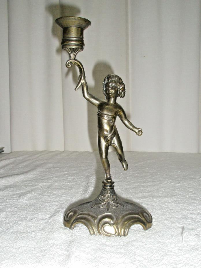 Vintage Candle Holder Figurine Cherub Brass Plated