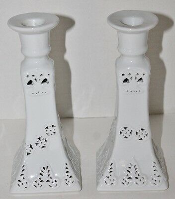 Pair of Mod Toyo Pottery Candlesticks/Candle Holders- Ivory - 7 3/4