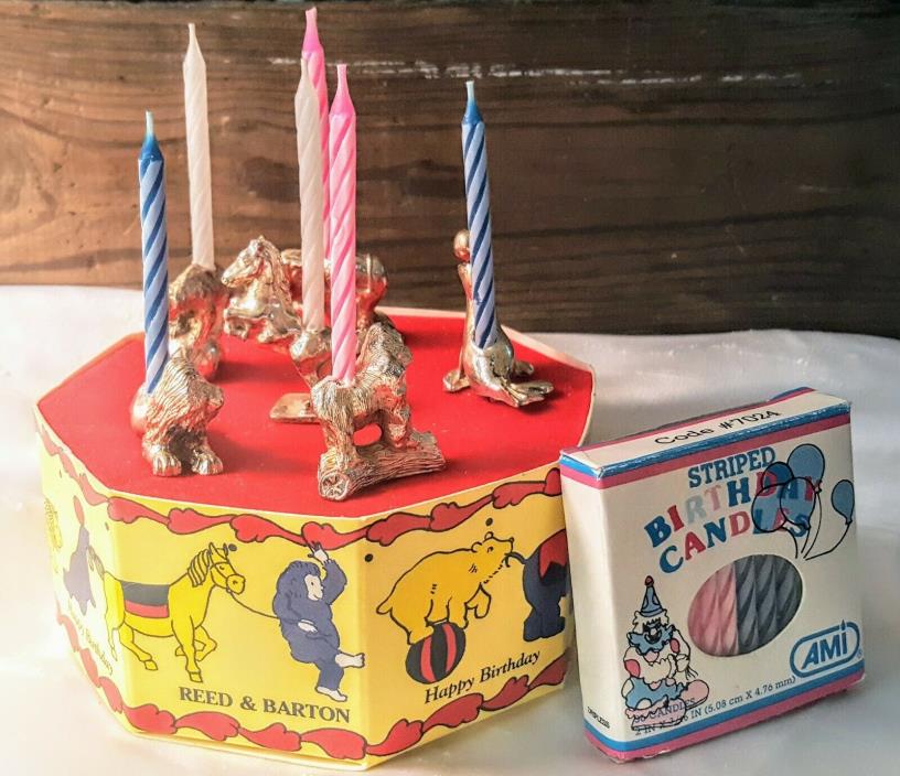 Vintage Reed & Barton Silver PlateCircus Animal Birthday Cake Candle Holders EVC