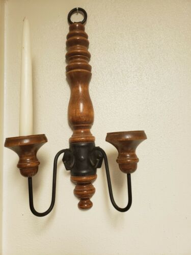 Wooden Wall Mount Double Sconce Candle Holder
